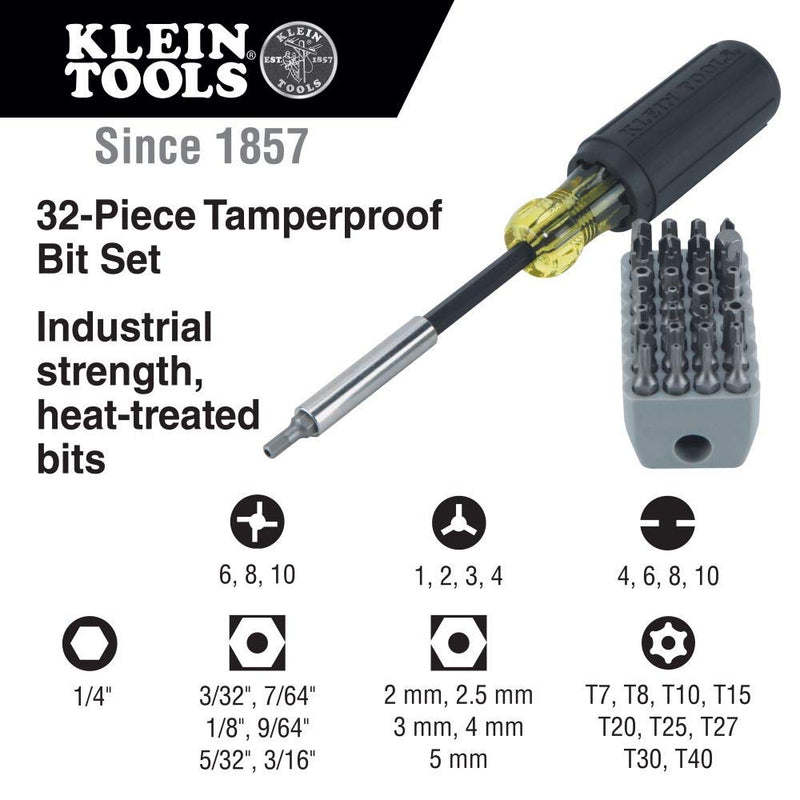 Klein Tools 32510 Magnetic Multibit Screwdriver with Sturdy Torx, Hex, Spanner, Tri-Wing, Torq and Nut Tamperproof Bits and Storage Block - NewNest Australia