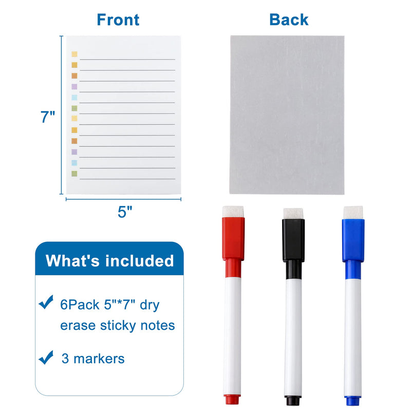 Mornajina 6Pcs Dry Erase to Do List 5x7 inch, Whiteboard Stickers for Wall with 3 Markers, Reusable Lined Stickies Planner to Do List, Suitable for Wall, Fridge, Mirror, Desk, Glass - NewNest Australia