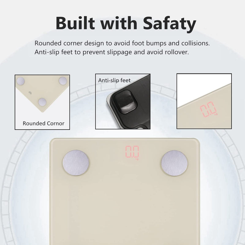 SENSSUN Body Fat Scales Digital Personal Scales, People Scales with APP, Smart Scales Bluetooth Body Analysis Scales with Body Composition Function, 150KG/330LB, 26 * 26CM, LED Display (Cream White) Cream White - NewNest Australia