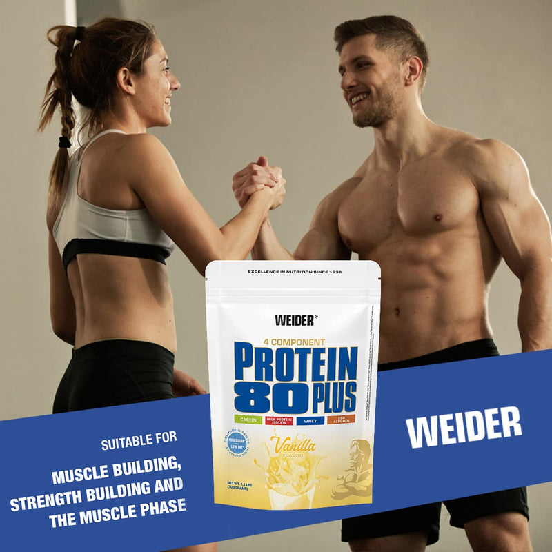 Weider Protein 80 Plus Multi-Component Protein, Vanilla, Protein Powder For Creamy, Delicious Protein Shakes, Combination Of Whey, Casein, Milk Protein Isolate And Egg, Low Fat & Low In Sugar - NewNest Australia