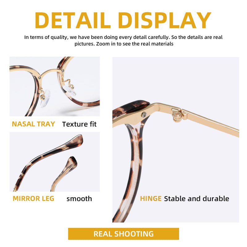 Cleoxyge blue light filter glasses without prescription for men and women, metal frame, anti blue light, UV400 protection, PC gaming, with glasses cases and glasses cleaning cloth, fake glasses C01-leopard - NewNest Australia