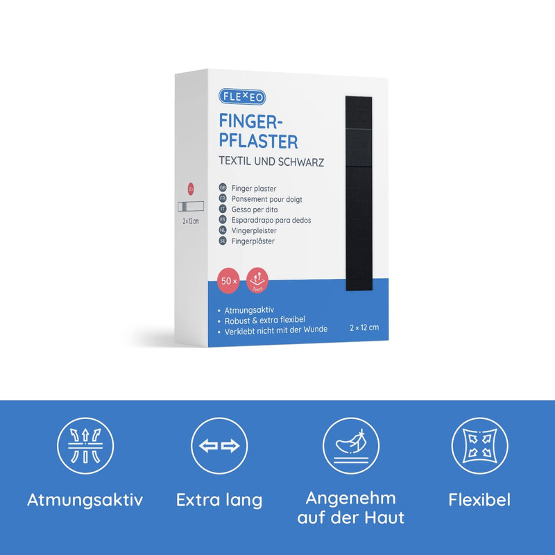 Finger Plasters Long ‚ In Textile 2 Cm X 12 Cm ‚ Pack Of 50 ‚ Black ‚ Finger Strips Long ‚ Plaster Box ‚ Wound Plaster Strips ‚ Finger Plaster Set - NewNest Australia