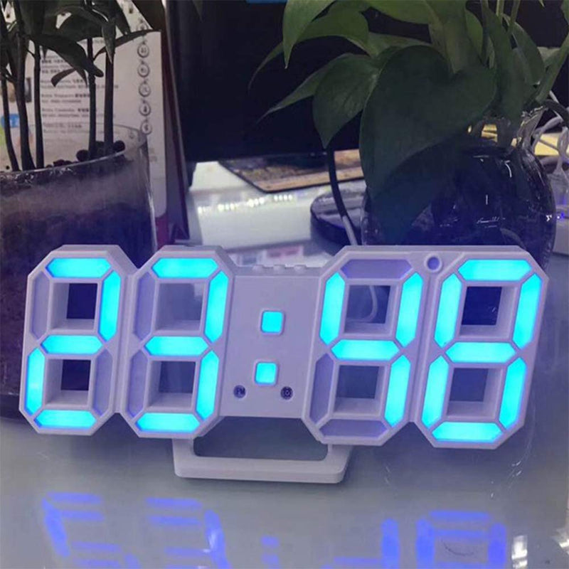 NewNest Australia - Petilleur 3D Digital Alarm Clock,Wall LED Number Time Clock with 3 Auto Adjust Brightness Levels,Led Electronic Clock with Snooze Function,Modern Night Light Clock Date,Temperature Display (Blue) Blue 