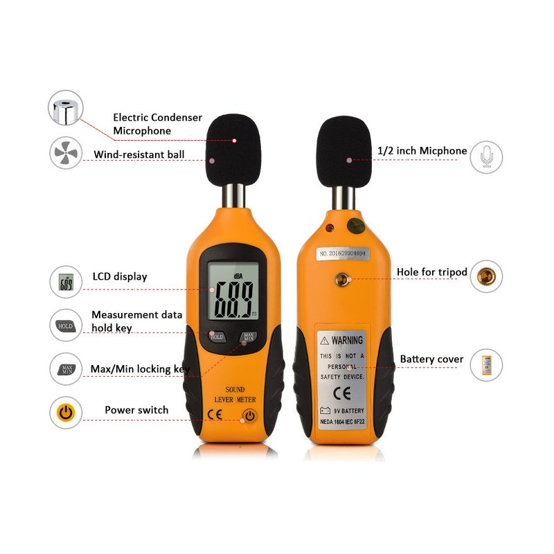 Mengshen Decibel Meter, Digital Sound Level Meter Handheld Audio Noise SPL Meter Tester with LCD Display Measuring 30-130dB (9V Battery Included) - NewNest Australia