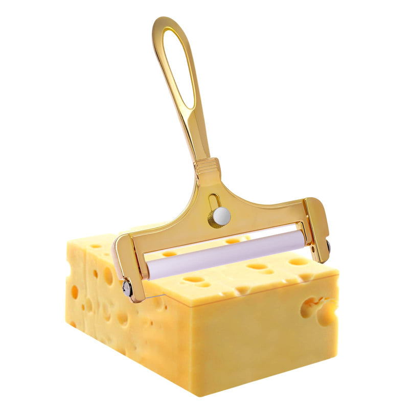 Poualss Stainless Steel Wire Cheese Slicer, Adjustable Thickness Cheese Cutter for Soft, Semi-Hard Cheeses Kitchen Cooking Tool Gold - NewNest Australia