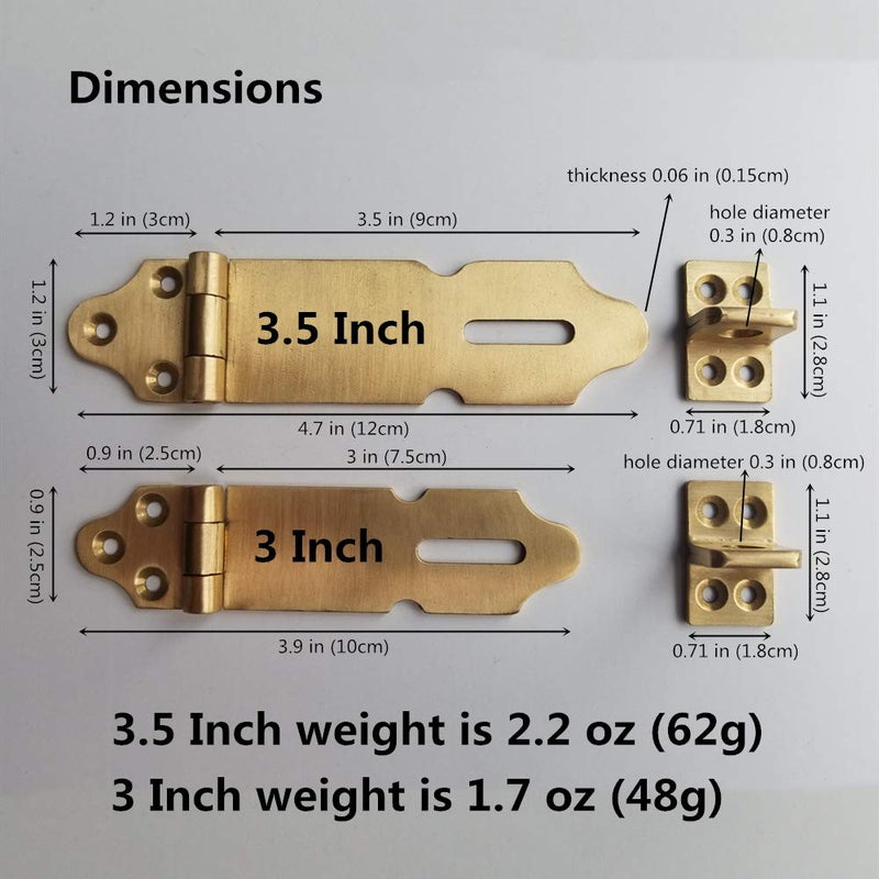 Runningfish Solid Brass Padlock Hasp, Heavy Duty Door Clasp, Safety Lock Latch for Antique Modern Furniture Drawers Cabinet Doors (3 Inch, Brass Tone) 3 Inch - NewNest Australia