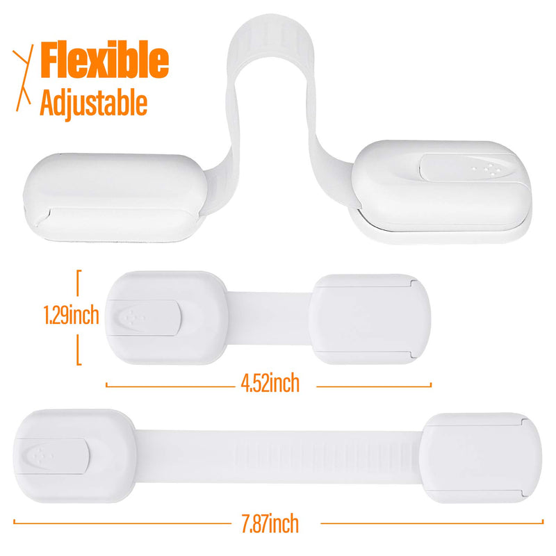 Child Safety Cabinet Locks - (10 Pack) Baby Proofing Latches to Drawer Door Fridge Oven Toilet Seat Kitchen Cupboard Appliance Trash Can with 3M Adhesive - Adjustable Strap No Drill No Tool White - NewNest Australia