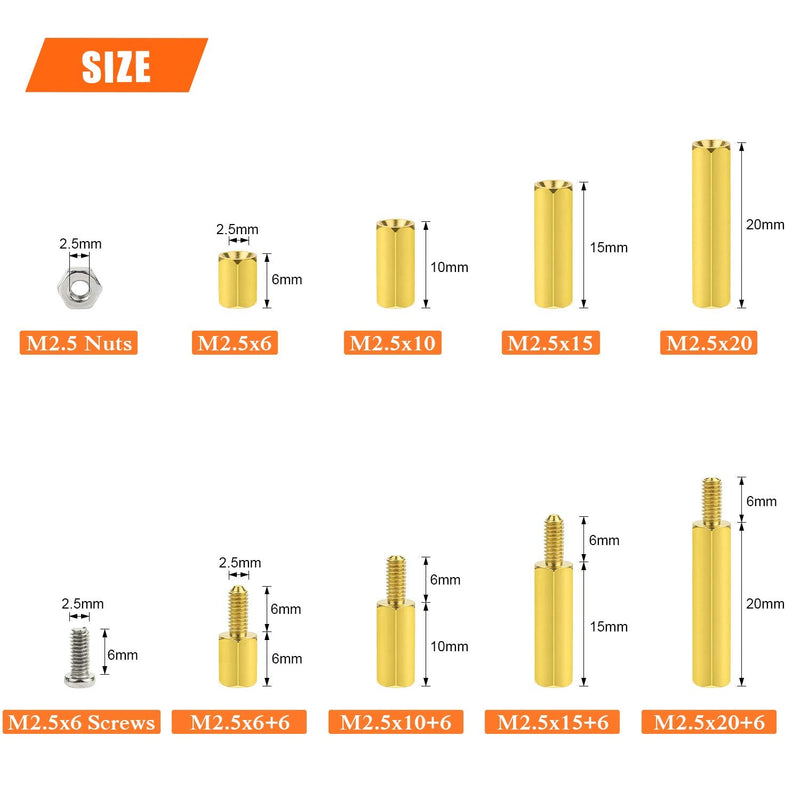 HELIFOUNER 200 Pieces M2.5 Male Female Hex Brass Spacer Standoff Screw Nut Assortment Kit - NewNest Australia