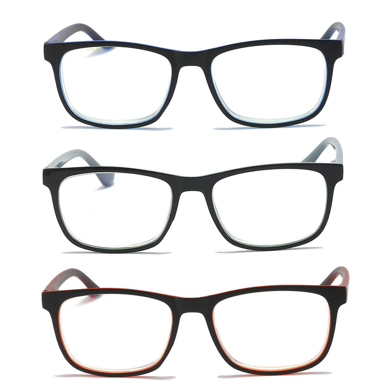 MMOWW Pack of 3 Reading Glasses for Men and Women - Anti-Blue Computer Glasses with Spring Hinges（Grey+Blue+Red,+2.0 Grey+Blue+Red 2.0 x - NewNest Australia