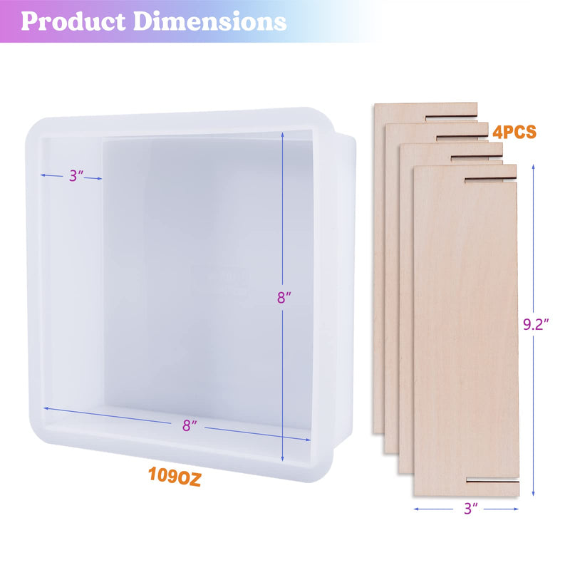 LET'S RESIN Large Square Silicone Molds for Resin, Glossy Deep Square Molds 8''x 3'' w/ Wooden Support, Large Epoxy Resin Molds for Flowers Preservation, Resin Casting Molds for DIY Home Décor - NewNest Australia
