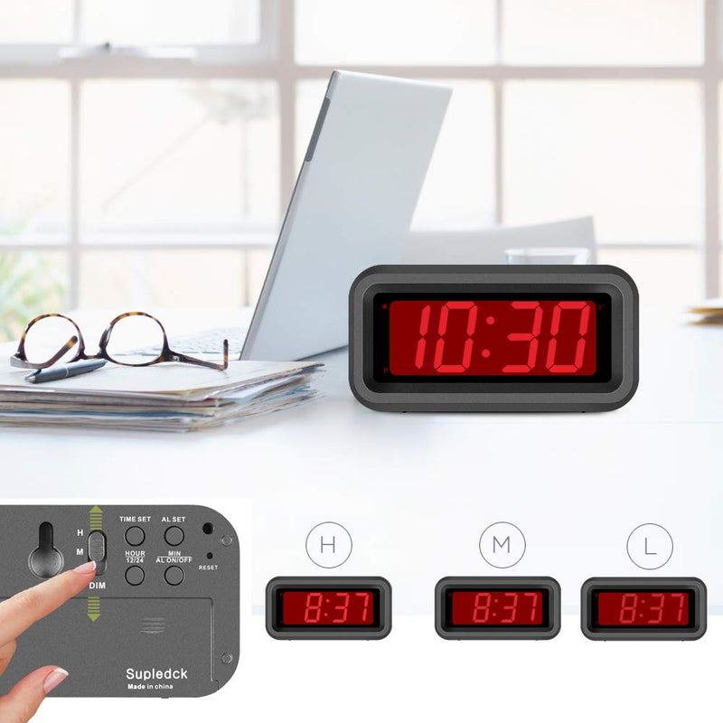 NewNest Australia - SUPLEDCK Digital Alarm Clock Battery Operated Bedside Home Travel Time Clock Night Visible LED Display (Grey) Grey 