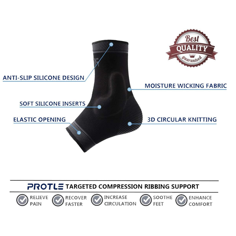 Protle Foot Socks Ankle Brace Compression Support Sleeve with Silicone Gel - Boosts Recovery from Joint Pain, Sprain, Plantar Fasciitis, Heel Spur, Achilles tendonitis Small Pair-Black - NewNest Australia