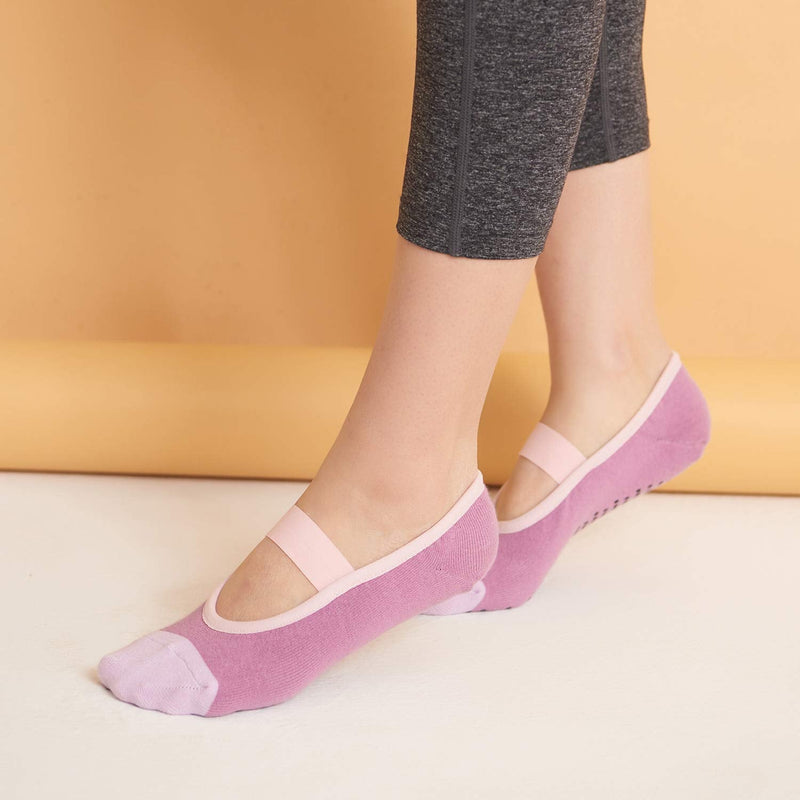 Aprilaugust Color Block Yoga Socks with Non Slip Grips, Perfect for Pilates, Barre, Ballet, Barefoot training C_purple (1pair) Medium - NewNest Australia