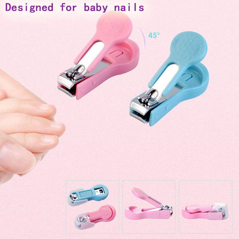 Baby Grooming Kit, 8 in 1 Baby Hair Brush/Nail Clipper/Nose Cleaner/Finger Toothbrush/Nail Scissors/Manicure Kit for Baby Care Keep Healthy and Clean(Blue Pink Yellow) (Pink) - NewNest Australia
