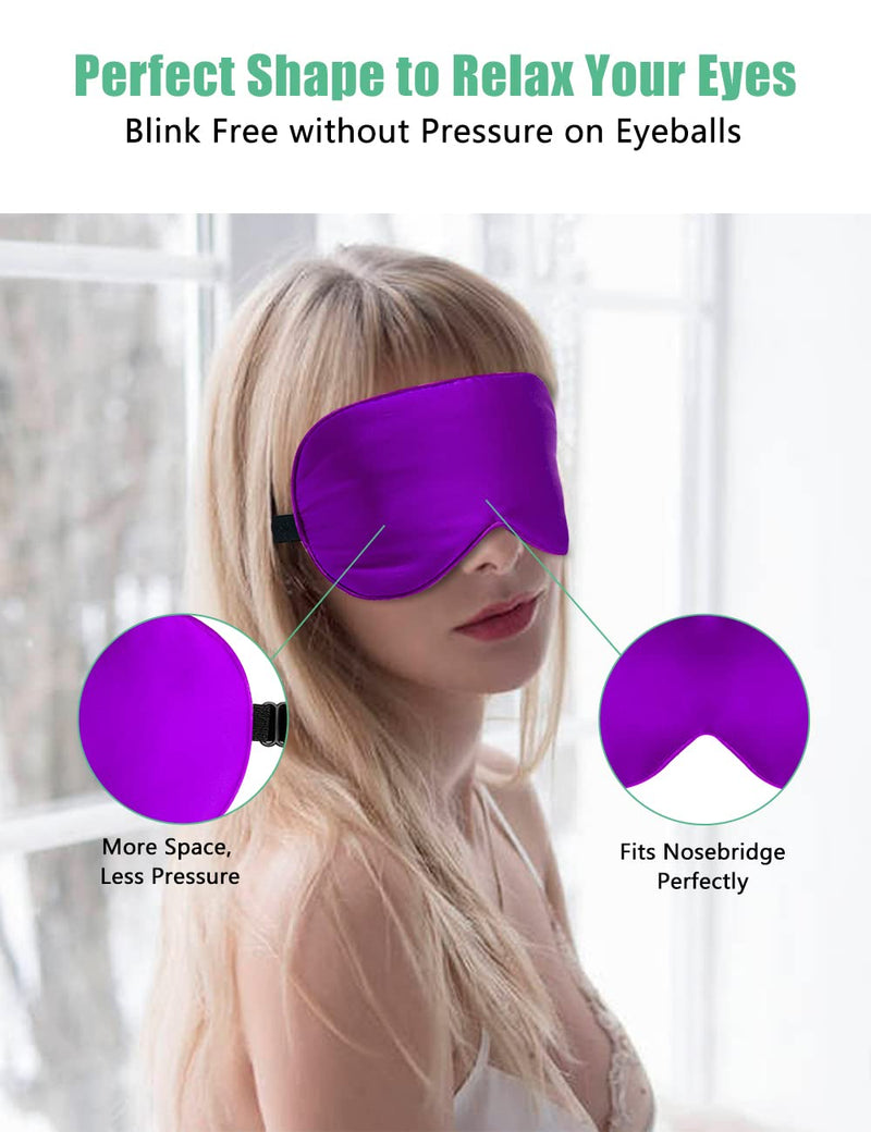 Silk Sleep Mask, 2 Pack 100% Real Natural Silk Eye Mask with Adjustable Strap, Eye Sleeping Mask, BeeVines Eye Sleep Shade Cover for Summer Travel Yoga Nap Reduces Puffy Eyes (Black & Rich Purple) - NewNest Australia