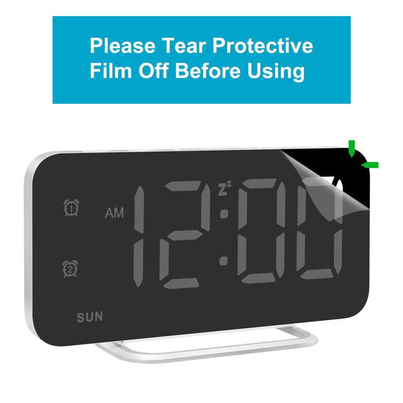 Super Slim LED Digital Alarm Clock, Mirror Surface for Makeup, with Diming Mode, 4 Levels Brightness, Large Display, Easy Setting, Dual USB Ports, Modern Decoration for Home, Bedroom Decor(White) White - NewNest Australia