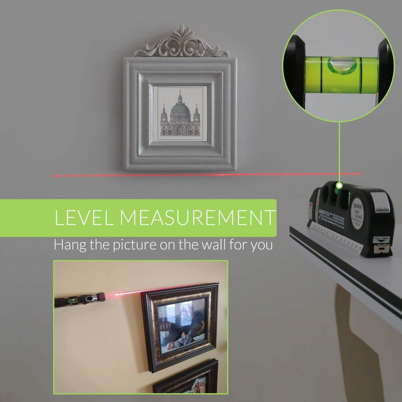 Laser Level, Qooltek Multipurpose Cross Line Laser 8 feet Measure Tape Ruler Adjusted Standard and Metric Rulers for hanging pictures - NewNest Australia