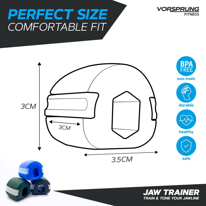 VORSPRUNG® Jaw Exerciser, Trainer for Face Mouth, Jawline Chisel & Enhance - 3 Pack, 3 Levels - Neck Exerciser - Jawline Exerciser Jawzr - Trainer men, Free 6 Biting Strips & 3 Necklaces –(UK) - NewNest Australia