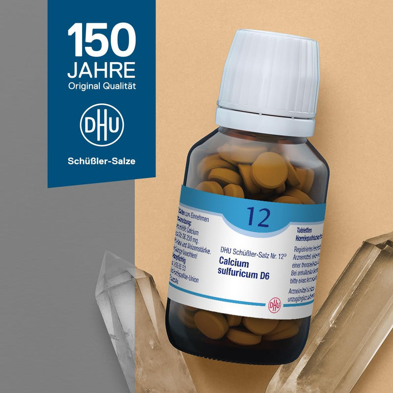 DHU Schüßler salt No. 12 Calcium sulfuricum D6, the mineral salt for the joints - the original - environmentally friendly in a medicine jar, 200 tablets - NewNest Australia