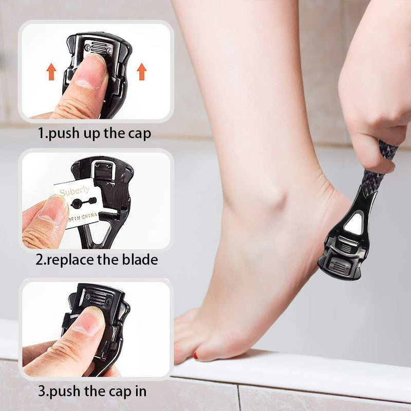 Sichy 2PCS Foot File | Hard Dead Skin Remover | Cracked Heels Callus Pedicure Scrubber | Pedicure Callus Shaver Exfoliator Rasp Pedi File with 10 Replaceable Blade, Suitable for Wet and Dry Feet Black - NewNest Australia