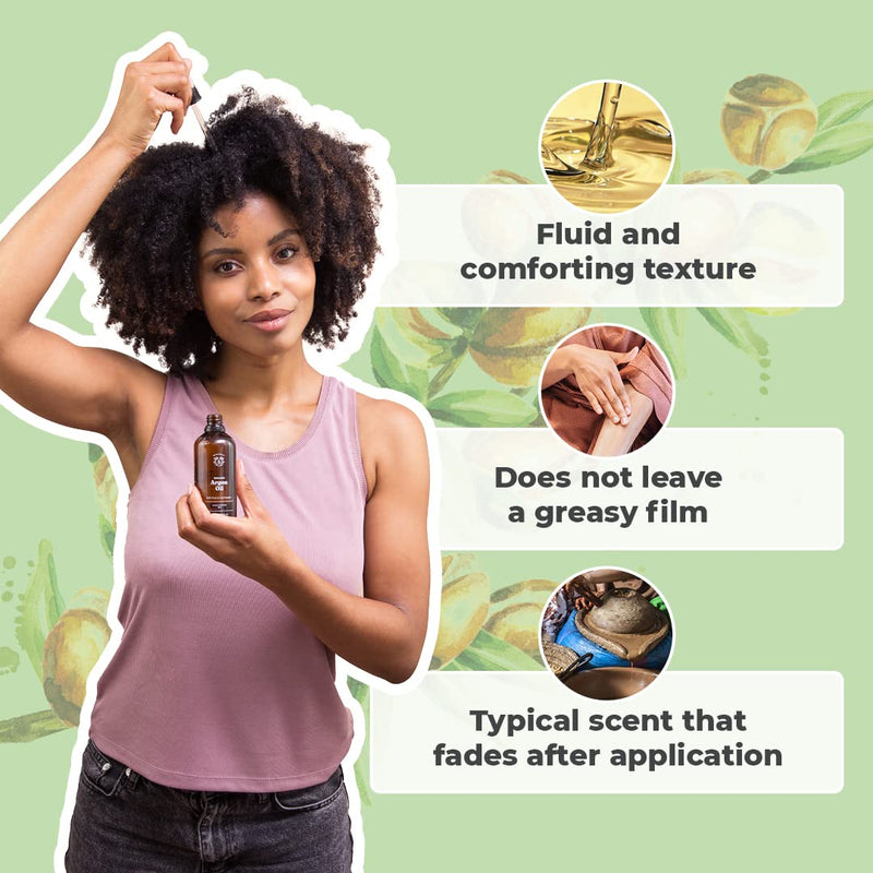 Bionoble Organic Argan Oil 50ml - 100% Pure, Natural and Cold Pressed - for Hair, Face, Body, Beard, Nails - Vegan and Cruelty Free - Glass Bottle + Pipette + Pump 50 ml (Pack of 1) - NewNest Australia