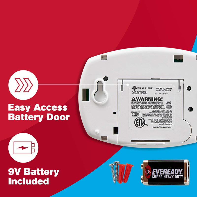 First Alert CO400FF Battery Powered Carbon Monoxide Alarm, Pack of 1, White Detector - NewNest Australia