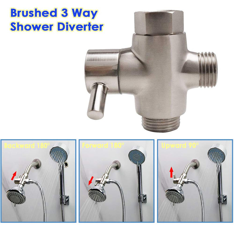 Shower Arm Diverter Valve for Hand Held Showerhead and Fixed Spray Head,G 1/2 3-Way Bathroom Universal Shower System Replacement Part/Brass (Brushed Nickel) Brushed Nickel - NewNest Australia
