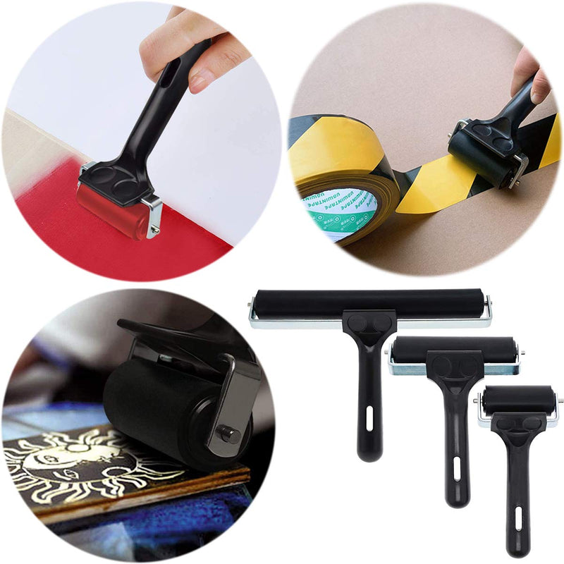 3 Pack Printmaking Brayers - Premium Brayer Rollers for Crafting, Hard Rubber Roller Brayers, Vinyl Roller Ink Paint Brush for Wallpapers Stamping Gluing Application (2.4’’, 4’’, 7.9’’) (Black) black - NewNest Australia