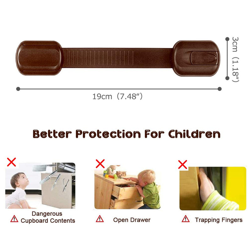 8 Pack Brown Child Safety Cabinet Locks - Viaky Adjustable Straps Baby Proof Latches for Drawers, Oven, Refrigerator, Toilet Seat, Closet and Cupboard, Free 9 Extra Strong Adhesive Pads - NewNest Australia