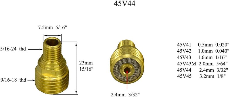 TIG Gas Lens Collet Body 45V44 13N23 (3/32" & 2.4mm) Pyrex Cup #10 (5/8" & 16mm) Insulators Gaskets 598882 Back Cap 41V35 Thoriated Tungsten Electrode Kit for DB SR WP 9 20 25 TIG Welding Torch 14pcs - NewNest Australia
