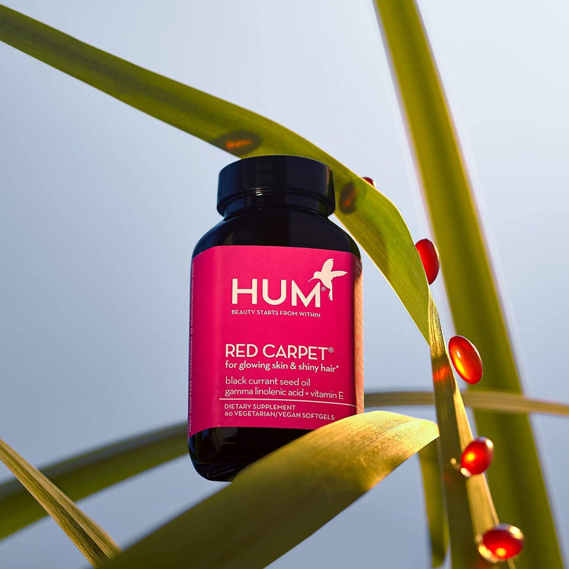 HUM Red Carpet - Skin & Hair Supplement - Black Currant Seed Oil for Glowing Skin & Strong, Healthy Hair with Vitamin E & Omegas 3/6 - Hair Growth Vitamins (60 Vegan Softgels) - NewNest Australia