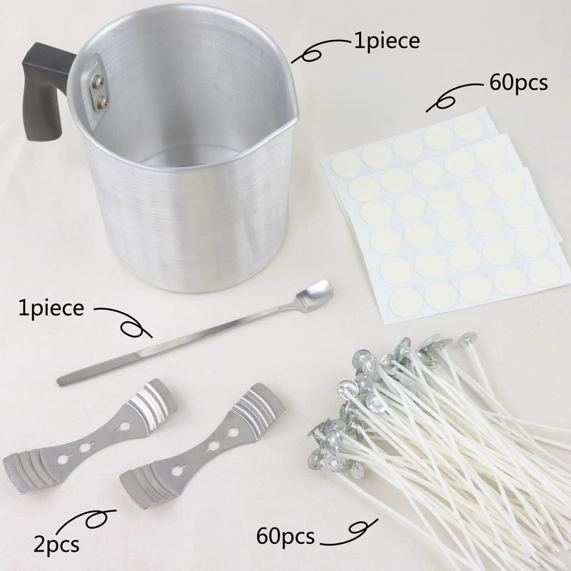 EricX Light Candle Making Kit, 60pcs Candle Wicks, 60pcs Candle Wicks Sticker, 1pc Candle Wax Pouring Pot, 2pcs 3-Hole Wicks Centering Devices, 1pc Mixing Spoon, DIY Candles Craft Tools - NewNest Australia