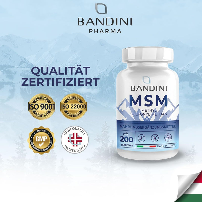 Bandini® MSM 2000mg + VITAMIN C | 200 tablets | More compact MSM powder than capsules, without magnesium stearate | Highly dosed, vegan, GMO-free, no additives, laboratory tested - NewNest Australia