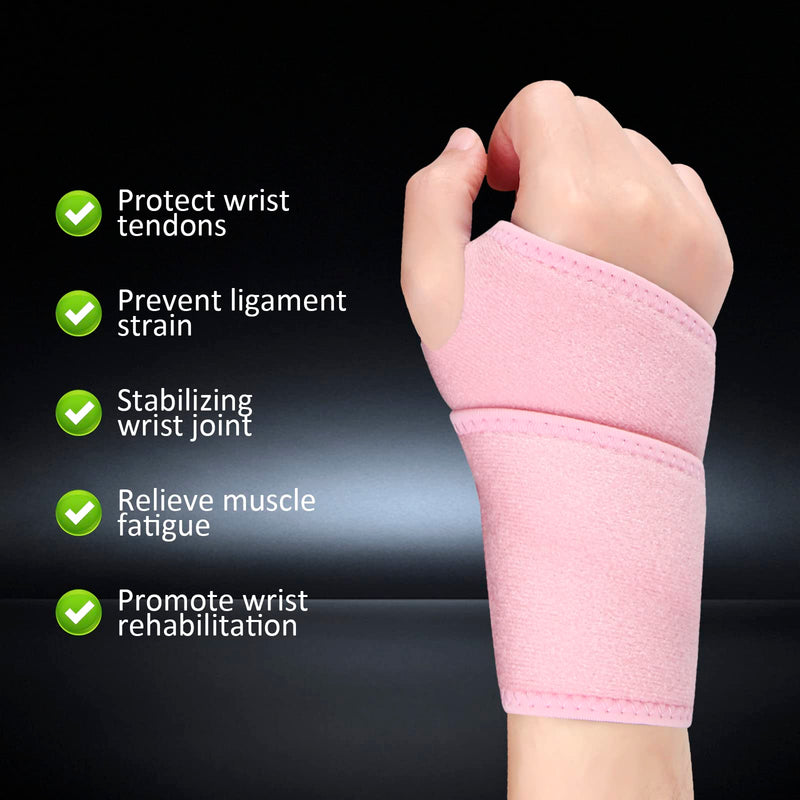 Wrist Support Adjustable Wrist Brace Compression for Women and Men 1 Pack Carpal Tunnel Support for Arthritis, Tendinitis, Pain Relief, Sports, Work for Right and Left Hands (Pink) Pink - NewNest Australia