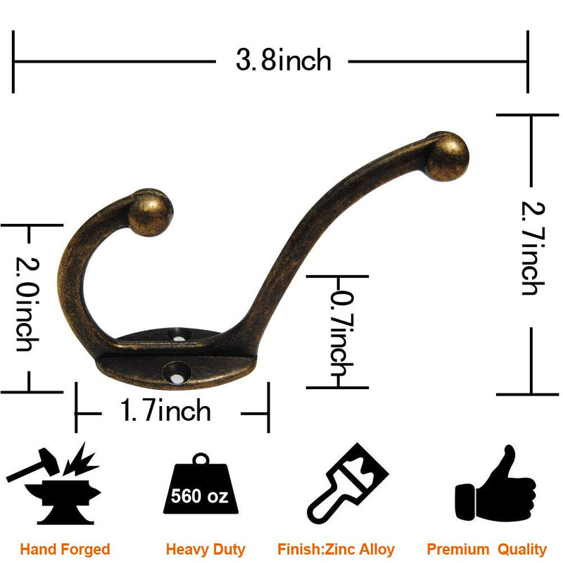 NewNest Australia - Heavy Duty Coat Hooks 10 Pack Wall Mounted Hooks Metal Hooks Dual Robe Hook Rustic Hooks Heavy Duty Dual Retro Double Hooks Coat Hanger and Screws for Coat/Backpack/Bag/Towel/Key/Cap 10 Pack Bronze 