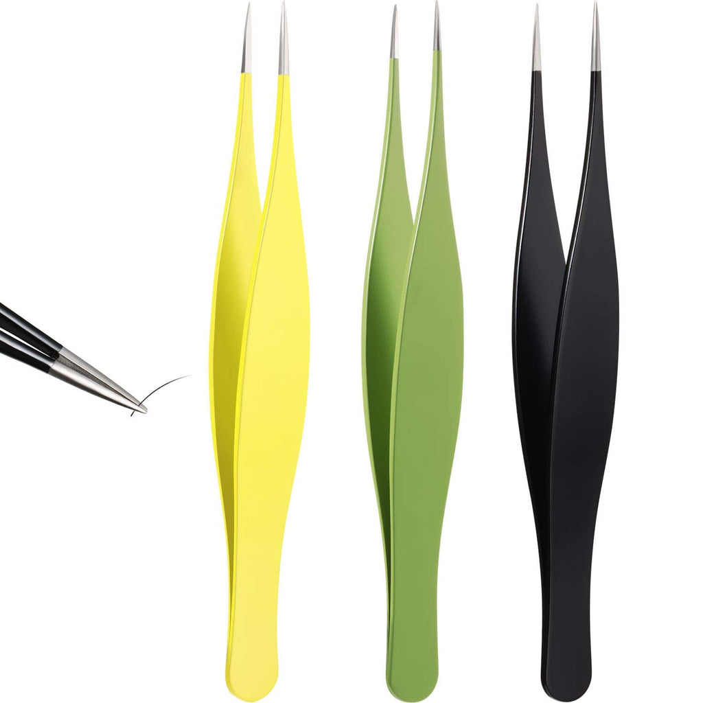 3 Pieces Pointed Tweezers Ingrown Hair Tweezers Precision Needle Nose Pointed Tweezers Stainless Steel Blackhead Remover for Eyebrow Hair, Facial Hair Removal (Black, Yellow, Green) Black, Yellow, Green - NewNest Australia