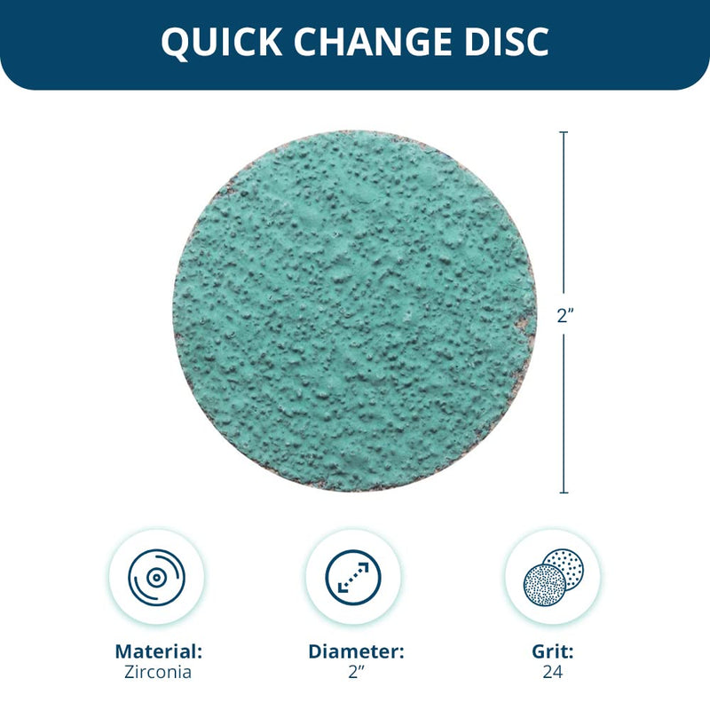 Benchmark Abrasives 2" Green Zirconia with Grinding Aid Quick Change Sanding Discs with a Male R-Type Backing Pad 24 Grit - 25 Pack - NewNest Australia