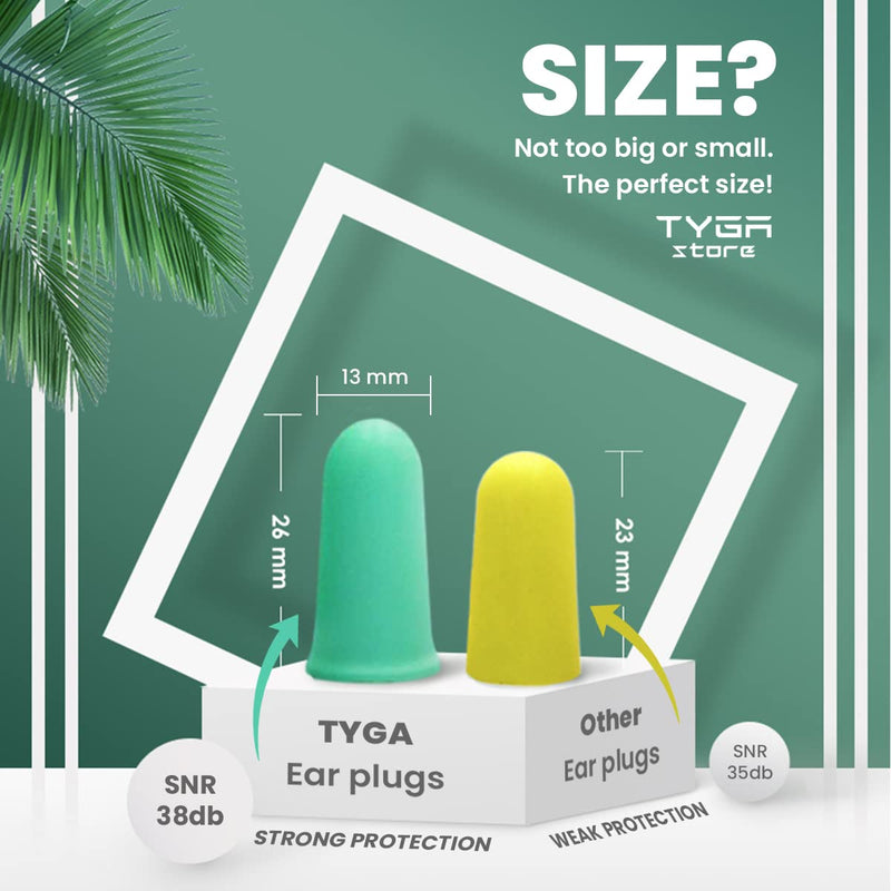 TYGA Soft Foam Earplugs, 60 Pairs, 38dB SNR, Highest Noise Cancelling for Sleeping, One Size for Snoring, Studying, Travel, Motorcycle, Loud Noise Etc - Mint Green - NewNest Australia