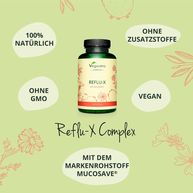 Reflux Complex | Comparison Winner 2023* | 100% Natural | Heartburn | With Mucosave, Olive Leaf Extract, Sodium Alginate & Chamomile | Laboratory Tested | Vegan | German Production By Vegavero - NewNest Australia