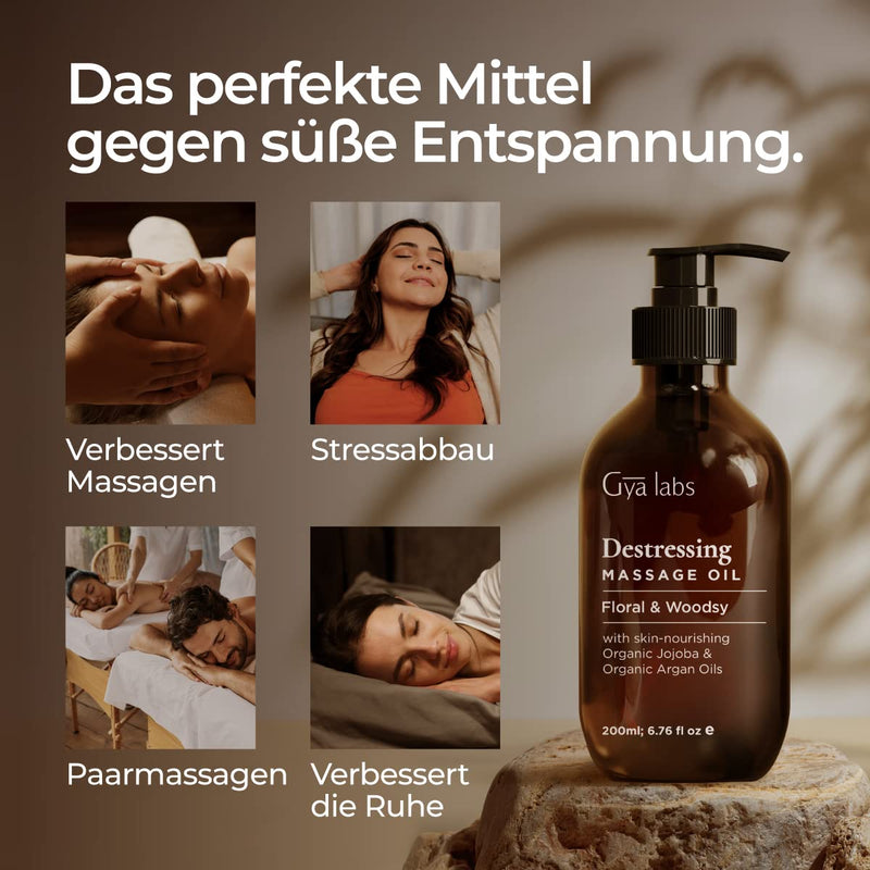Gya Labs Anti-Stress Massage Oil For Couples - Muscle Soreness Oils For Massage Therapy And Skin - Made From Lavender, Rose Otto, Rosewood, Myrrh, Jojoba And Argan Oil (200Ml) - NewNest Australia