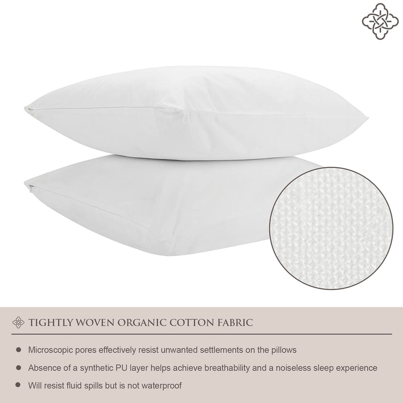 BIOWEAVES 100% Organic Cotton Breathable Pillow Protectors GOTS Certified with Zipped Closure  Standard, 20 x 26 inches, 2-Pack Standard (20" x 26") - Pack of 2 - NewNest Australia