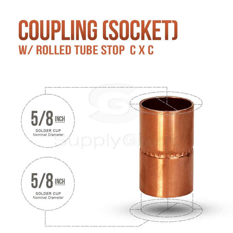 Supply Giant DDSD0058 Straight Copper Coupling With Sweat Sockets And With Rolled Tube Stop, 5/8 Inch - NewNest Australia