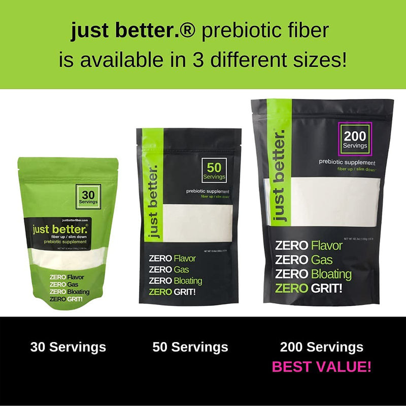 Just Better Prebiotic Fiber Supplement for a Healthy Gut | Fiber Powder with Zero Grit Zero Taste and No Bloating or Gas | Feel Full Faster | Keto Non-GMO Gluten Free Vegan 30 Servings 30 Servings (Pack of 1) - NewNest Australia