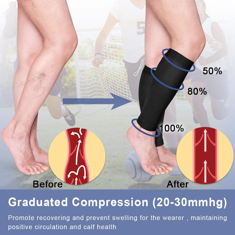 beister 20-30 mmHg Graduated Calf Compression Sleeves for Women & Men, Firm Support Footless Compression Socks for Varicose Veins, Shin Splints, Edema, Recovery（2 in a Pack，Not Two Pairs） - NewNest Australia