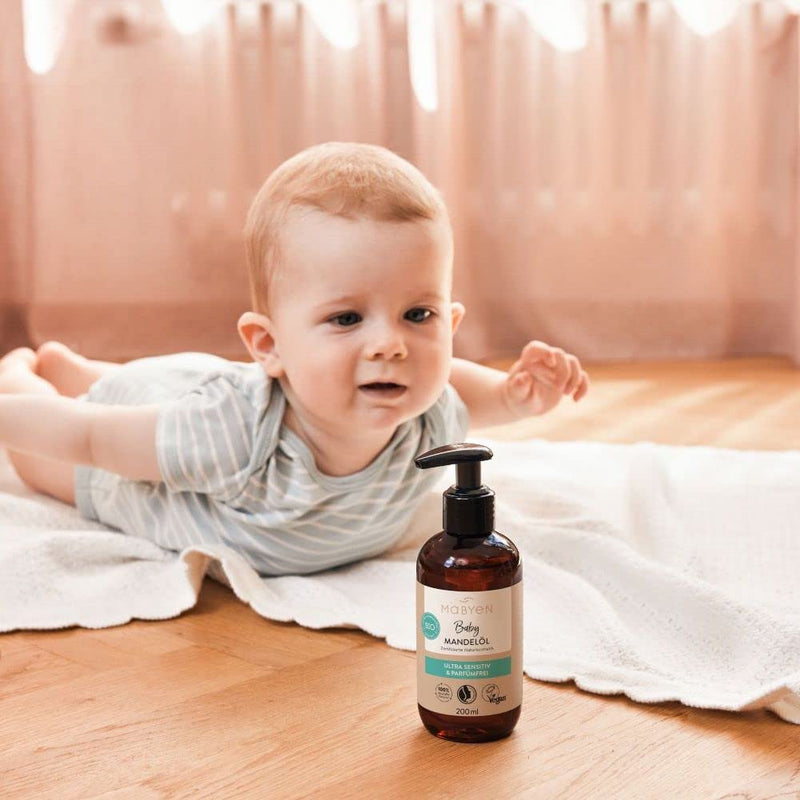 Mabyen Organic Baby Oil Almond | Baby Almond Oil Ideal For Baby Care And As Baby Massage Oil - 200 Ml In Practical Pump Bottle - Strengthens The Connection Between You And Your Baby - NewNest Australia