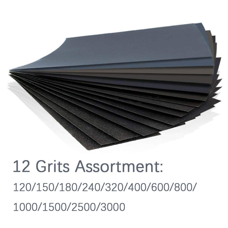 24PCS Sand Paper Variety Pack Sandpaper 12 Grits Assorted for Wood Metal Sanding, Wet Dry Sandpaper 120/150/180/240/320/400/600/800/1000/1500/2500/3000 Grit - NewNest Australia