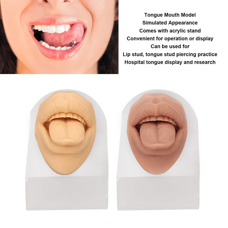 Pack Of 2 Silicone Mouth Tongue Model, 3D Simulated Piercing Model With Stand, Flexible False Mouth Model With Tongue For Piercing Practice Educational Display - NewNest Australia