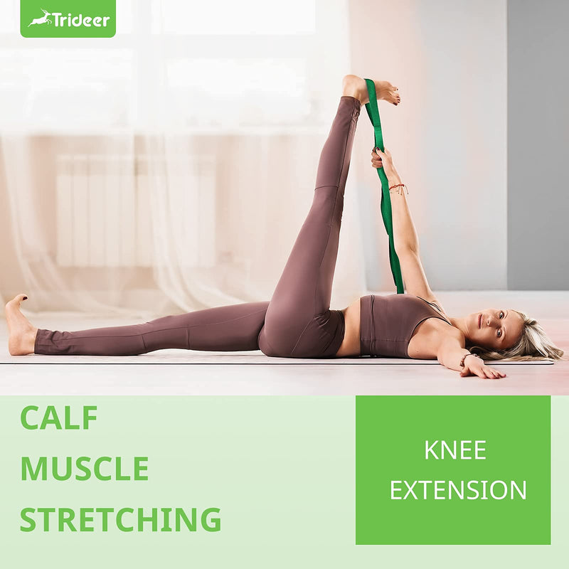 Trideer Stretching Strap Yoga Strap for Physical Therapy, 10 Loops Yoga Straps for Stretching, Non-Elastic Stretch Strap for Pilates, Exercise, Dance, Stretch Band with Workout Guide for Women & Men Green - NewNest Australia