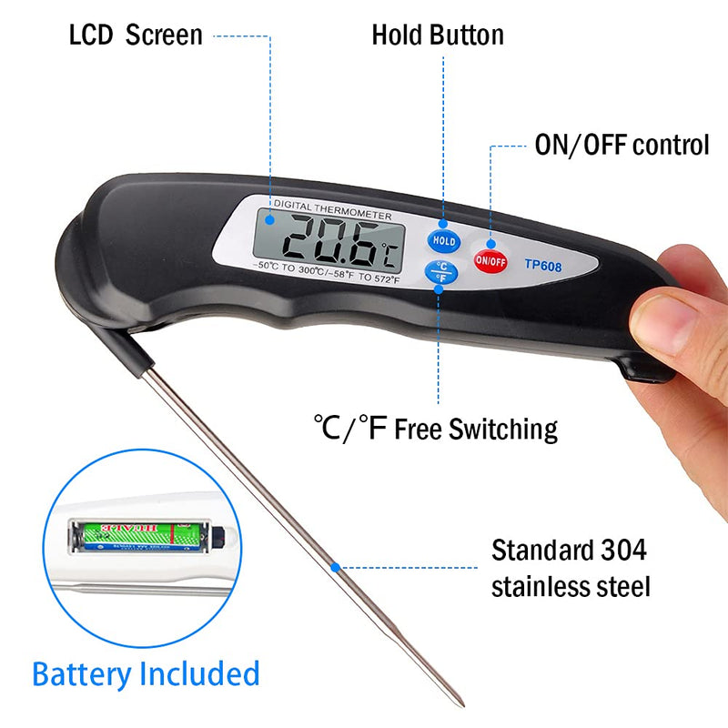 Digital kitchen Thermometer Cooking food, Accurate Thermometer with Foldable Probe, instant read Meat Thermometer with large LCD screen, ℉/℃ Button for Hot Beverage, Meat, Grill, BBQ, Jam, water - NewNest Australia