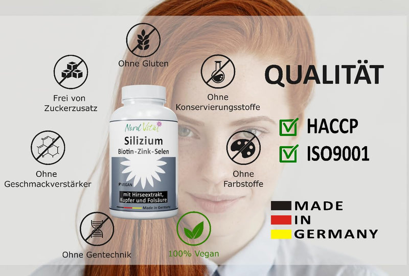 High-dose silicon from bamboo extract (858 mg), millet extract, biotin, zinc, selenium, copper, and folic acid - organic silicon with high bioavailability - 120 capsules - vegan - German production - NewNest Australia
